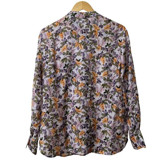 Vince Wisteria Vine Button Up Floral Blouse Size S Purple Bloomcore Office EUC - Picture 2 of 8